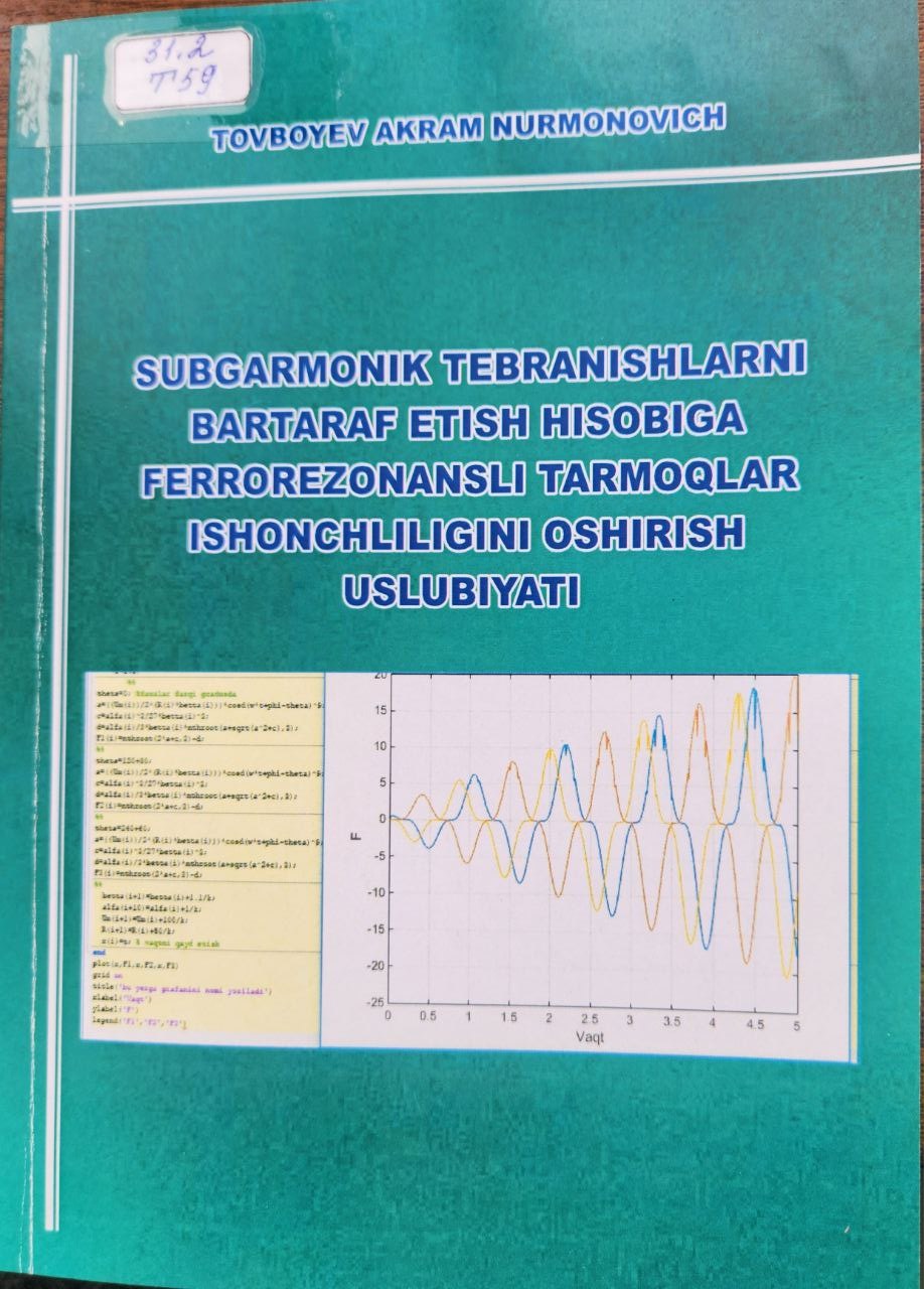 Subgarmonik tebranishlarni bartaraf etish hisobiga ferrorezonansli tarmoqlar ishonchliligini oshirish uslubiyati
